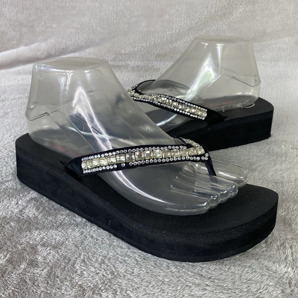 Skechers Cali Vinyasa Platform Sandals Womens Size 8 Black Rhinestone Foam - Picture 3 of 10
